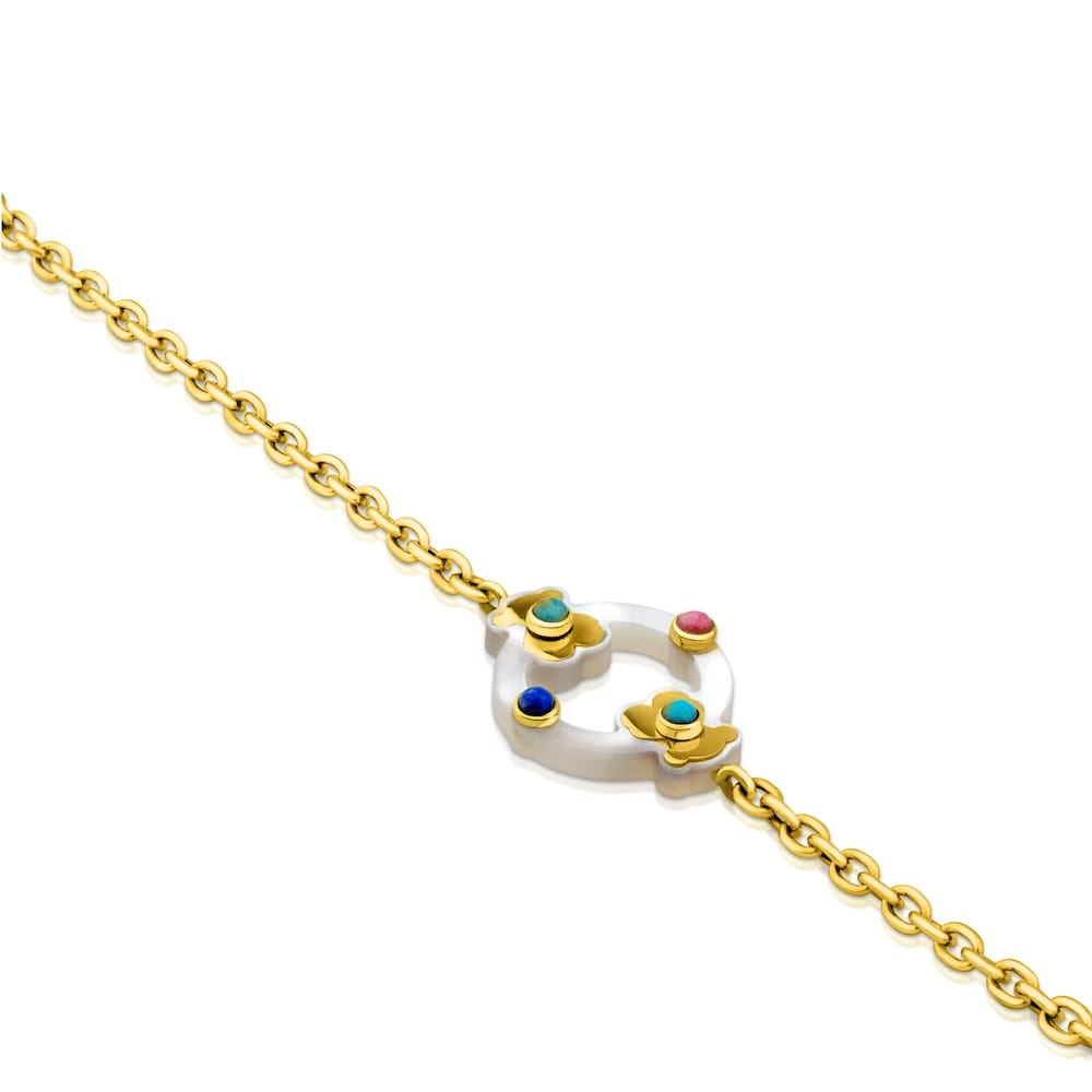 Gold Super Power Bracelet with Mother of Pearl and Gemstones