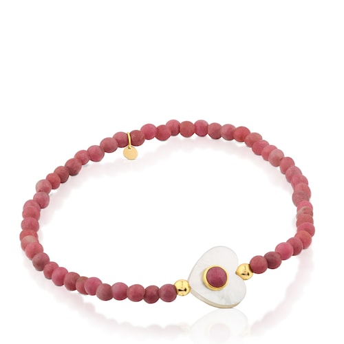 18K Solid Gold Super Power Bracelet with Chalcedony and Mother-of-pearl