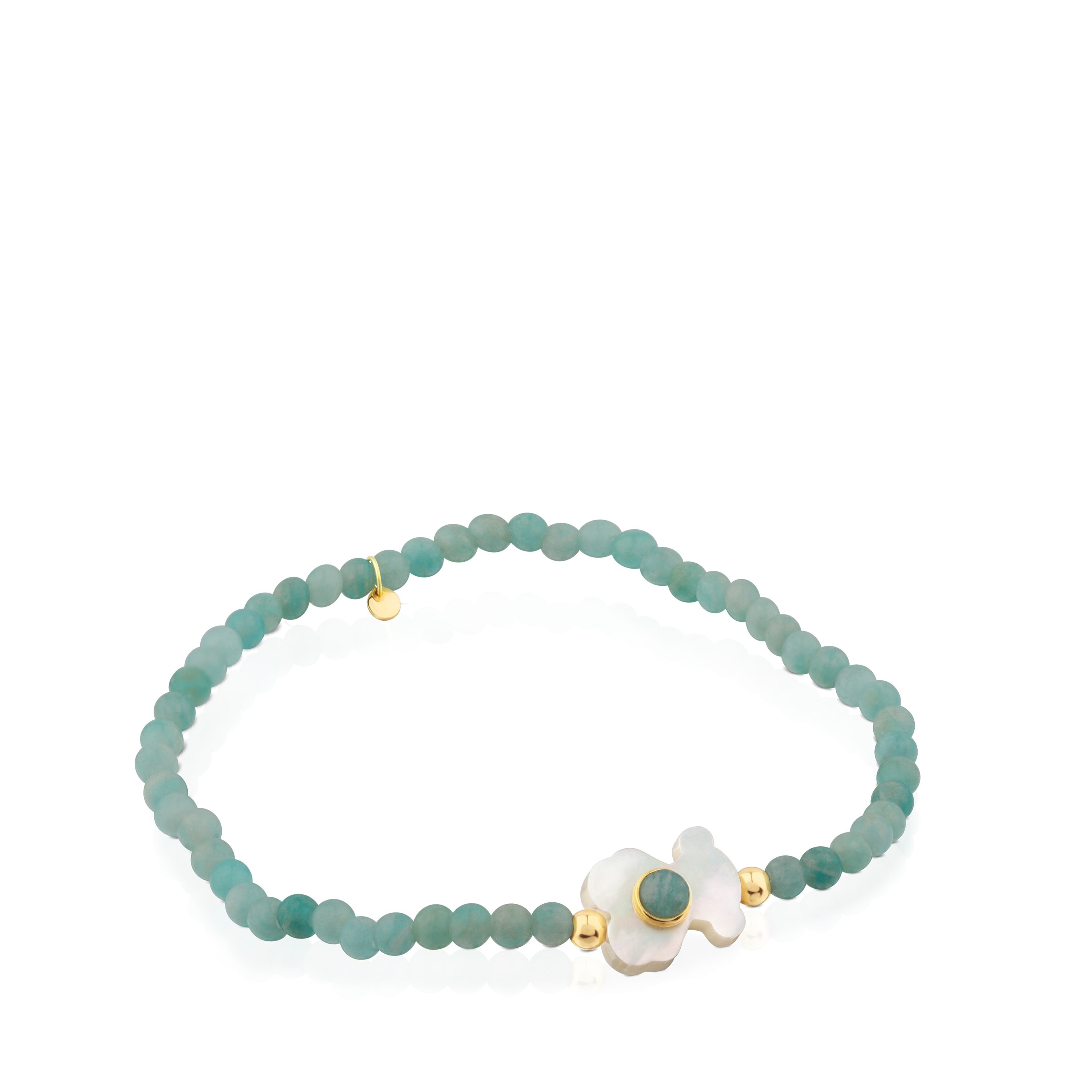 18K Solid Gold Super Power Bracelet with Amazonites and Mother-of-pearl