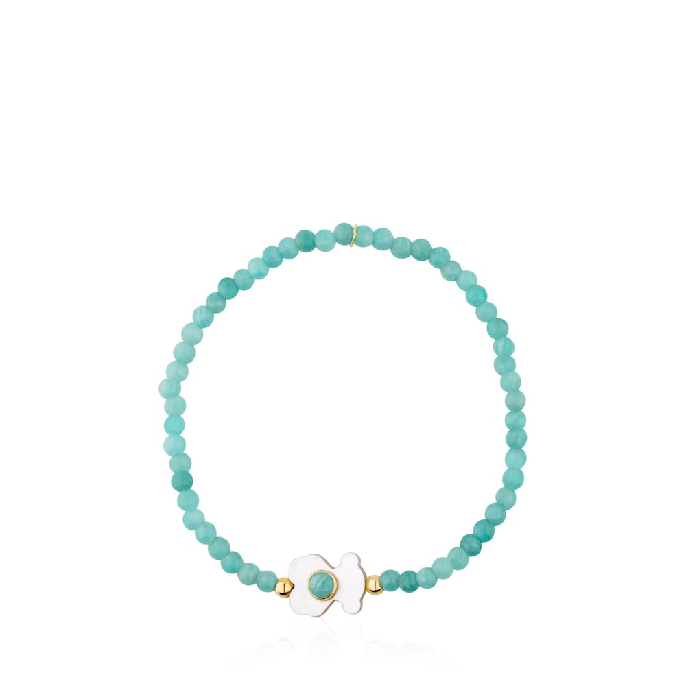 Pulseira Super Power em&nbsp;Amazonites com Ouro e Madrep&eacute;rola