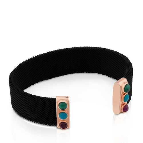 Steel and Rose 18K gold vermeil Super Power Bracelet with Malachite, Turquoise and Ruby