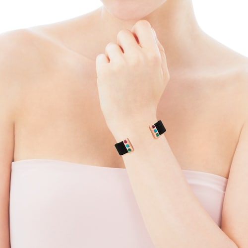 Steel and Rose Vermeil Silver Super Power Bracelet with Malachite, Turquoise and Ruby