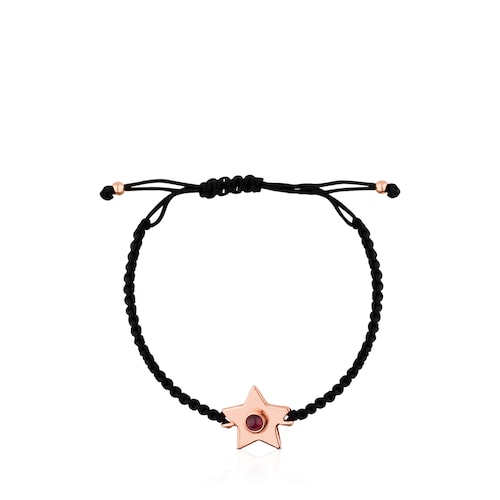 N&aacute;ramek z růžov&eacute;ho stř&iacute;bra Vermeil s pletenou &scaron;ňůrkou a rub&iacute;nem TOUS Super Power