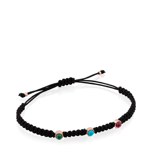 Rose Vermeil Silver Super Power Bracelet with Cord, Malachite, Ruby and Turquoise image number 0