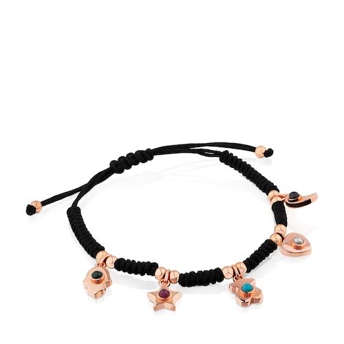 Pulsera Super Power con ba&ntilde;o de oro rosa 18 kt sobre plata y Cord&oacute;n con Gemas