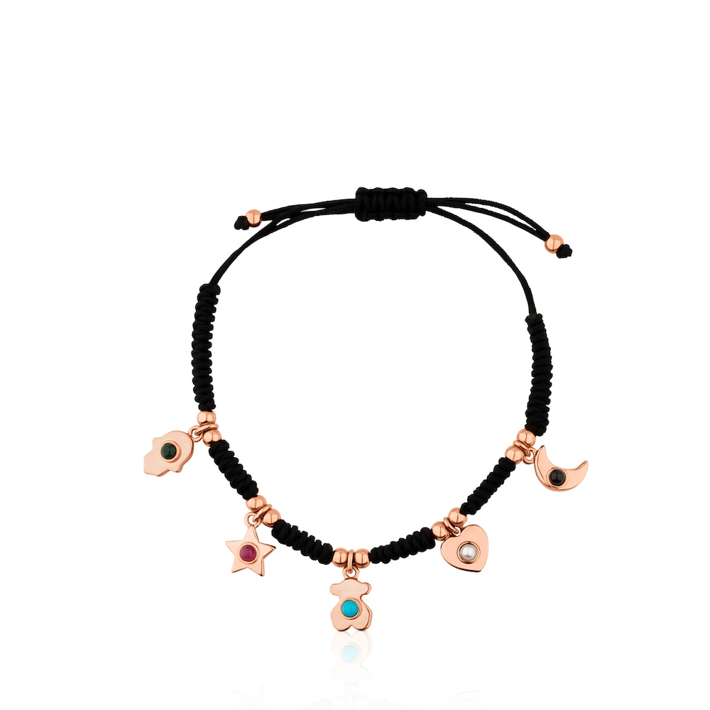 Pulsera Super Power con ba&ntilde;o de oro rosa 18 kt sobre plata y Cord&oacute;n con Gemas