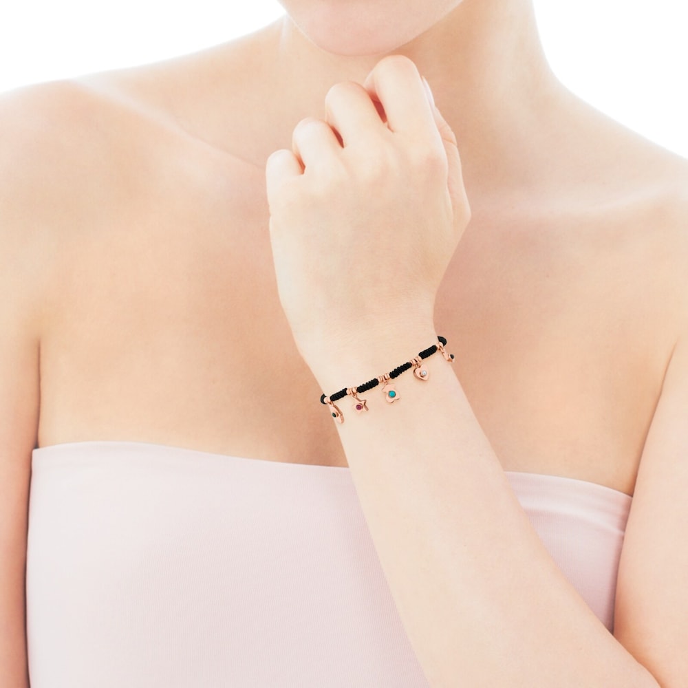 Pulsera Super Power con ba&ntilde;o de oro rosa 18 kt sobre plata y Cord&oacute;n con Gemas