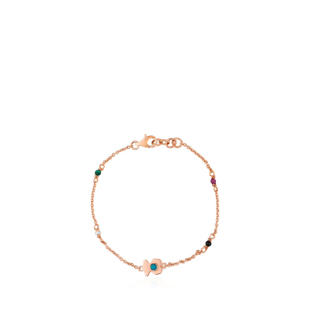 Pulsera con baño de oro rosa 18 kt sobre plata y gemas y perla cultivada Super Power Pulsera con baño de oro rosa 18 kt sobre plata y gemas y perla cultivada Super Power
