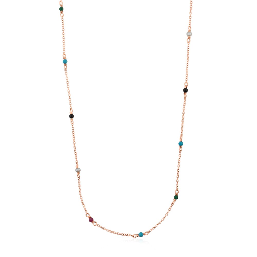 Collar con ba&ntilde;o de oro rosa 18 kt sobre plata y gemas multicolores 90 cm Super Power