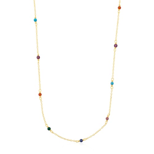 Collar Super Power con ba&ntilde;o de oro 18 kt sobre plata y gemas multicolores 90cm