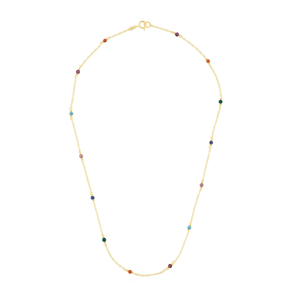 Collar Super Power con ba&ntilde;o de oro 18 kt sobre plata y gemas multicolores 90cm