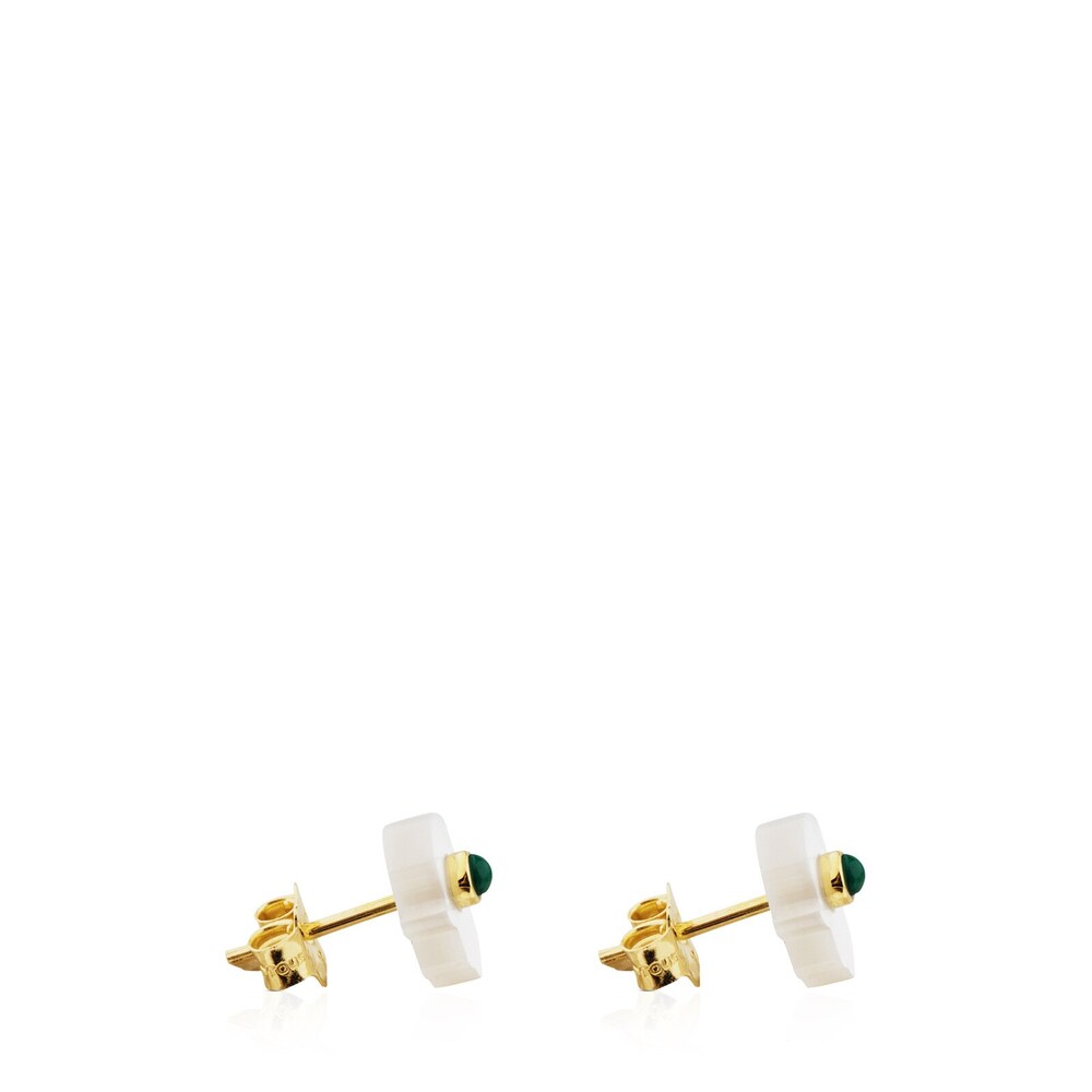 18K Solid Gold Super Power Earrings with Mother-of-pearl and Malachite