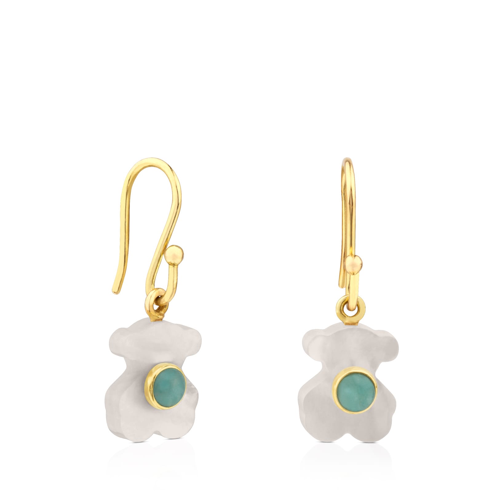 Pendientes cortos Super Power de Oro y Nácar con Amazonita