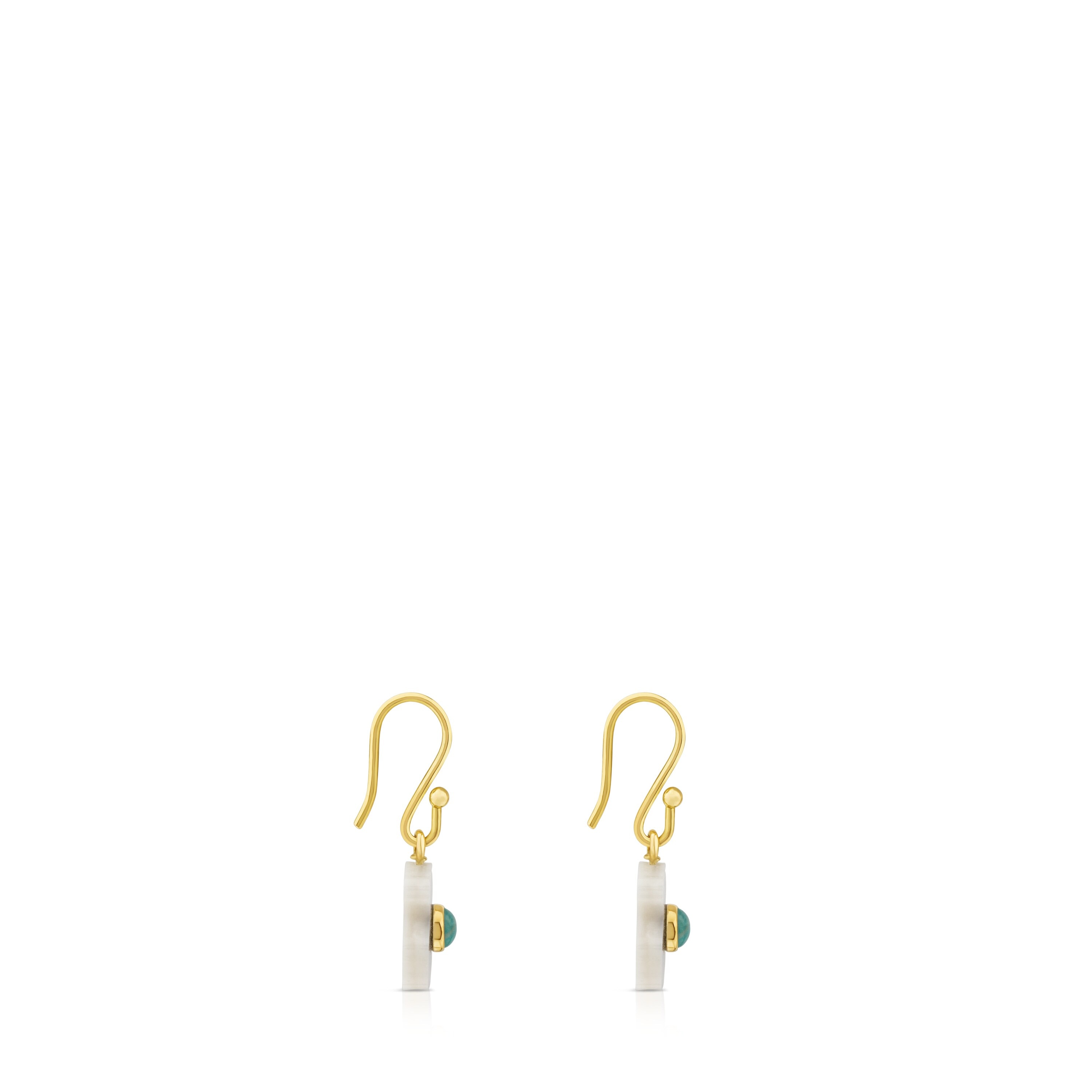 Pendientes cortos Super Power de Oro y Nácar con Amazonita
