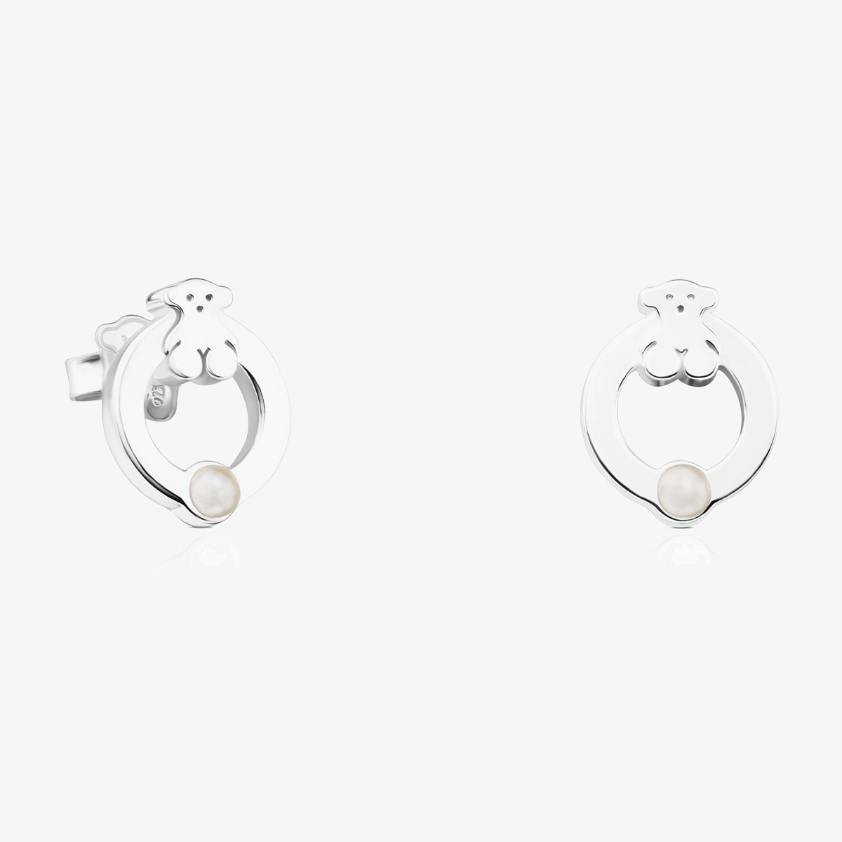 Pendientes De Plata Con Perla Motivo Oso Super Power