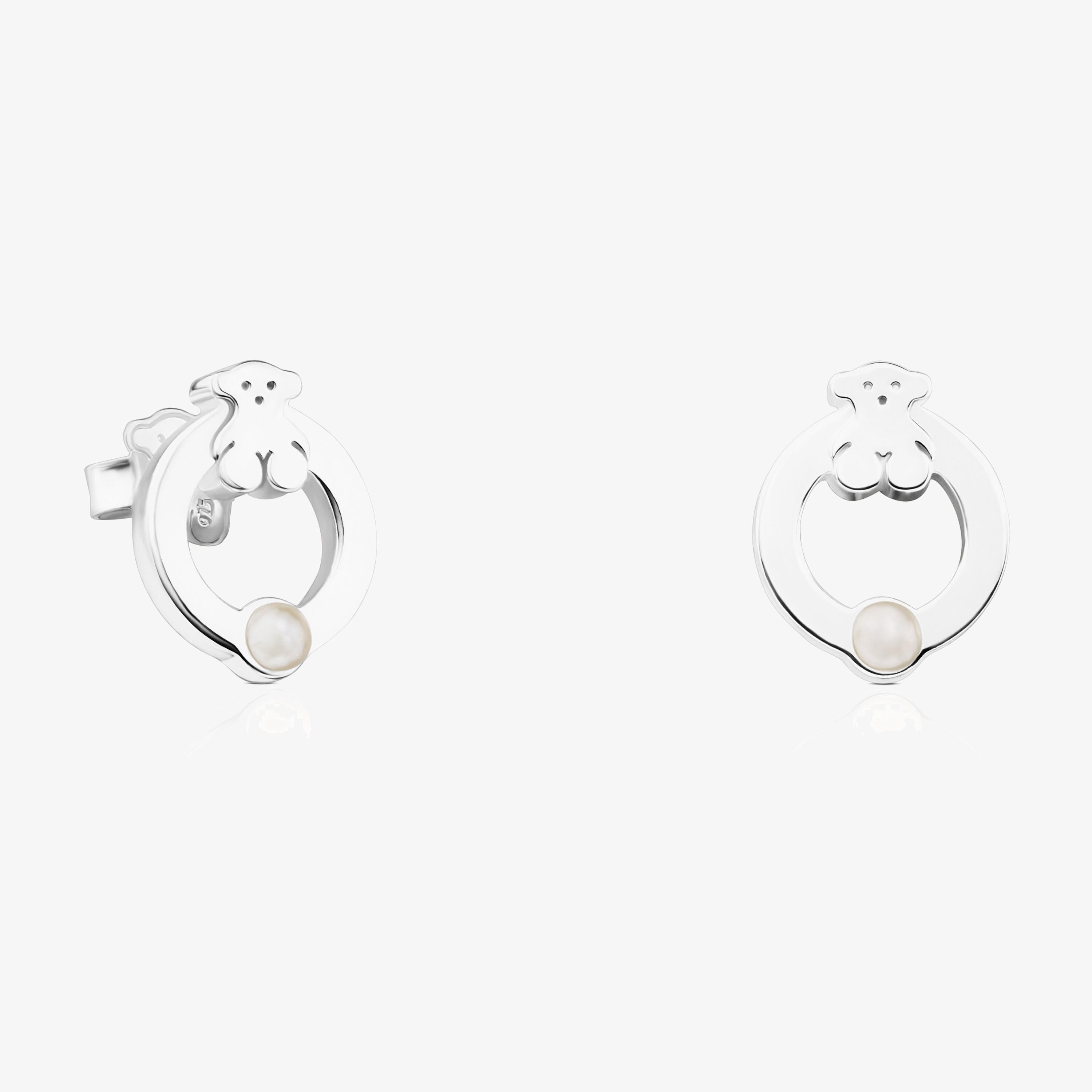 Silver TOUS Super Power Earrings with Pearls Bear motif