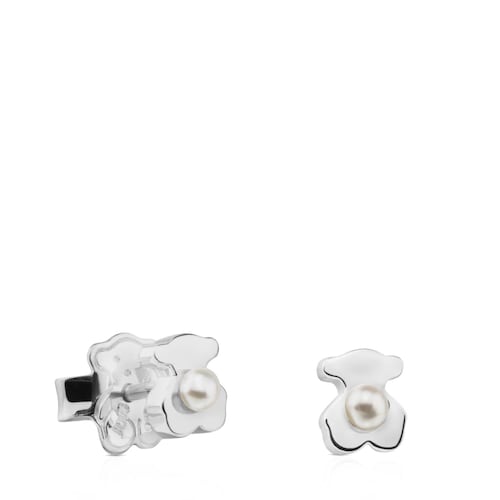 Silver TOUS Super Power Earrings with Pearls Bear motif