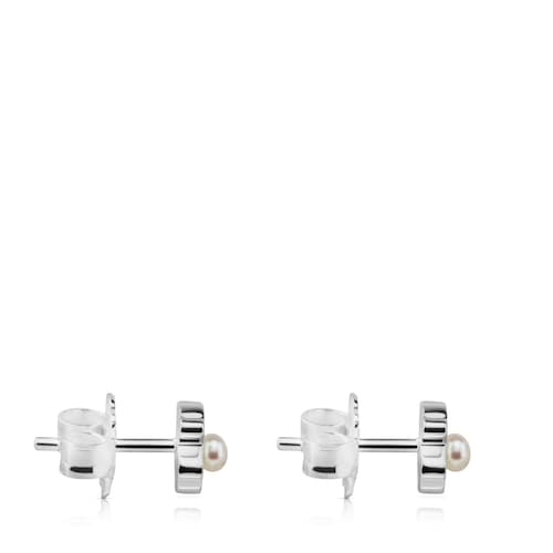 Silver TOUS Super Power Earrings with Pearls Bear motif