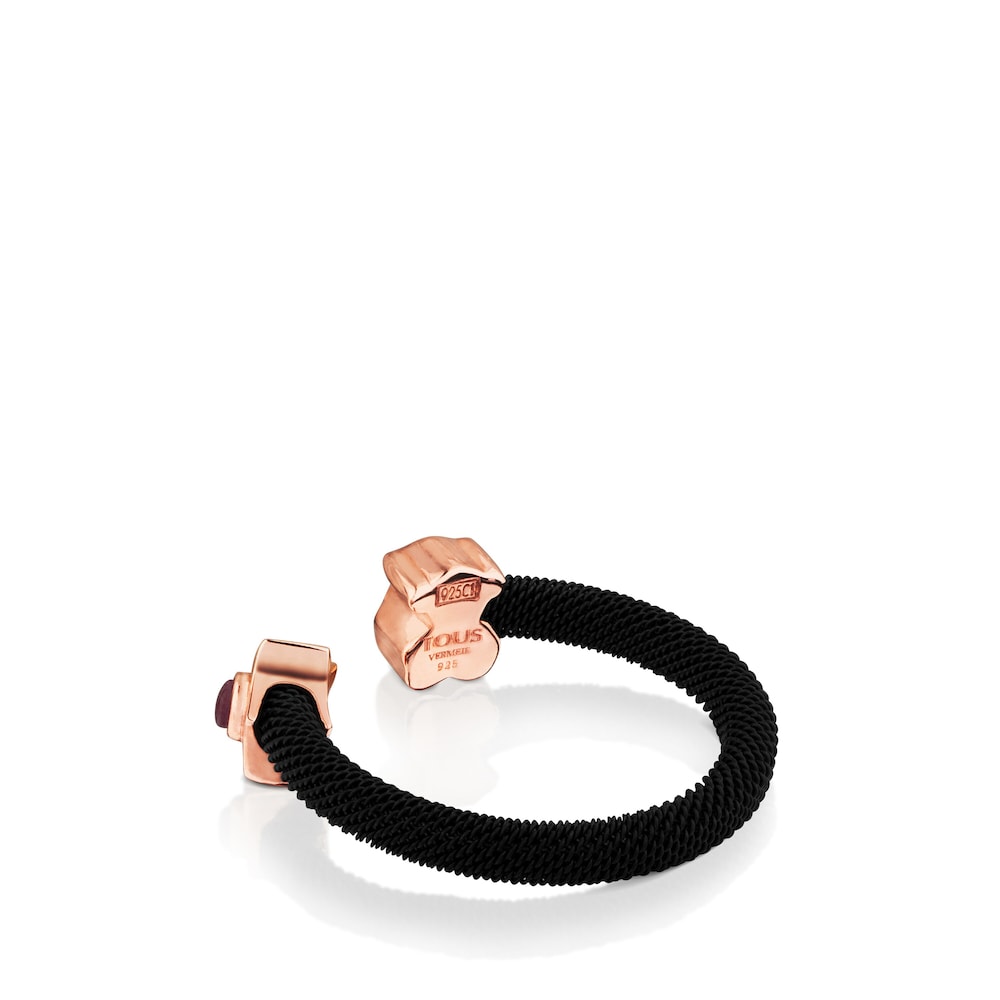 Anillo de acero con ba&ntilde;o de oro rosa 18 kt sobre plata y turquesa y rub&iacute; Super Power