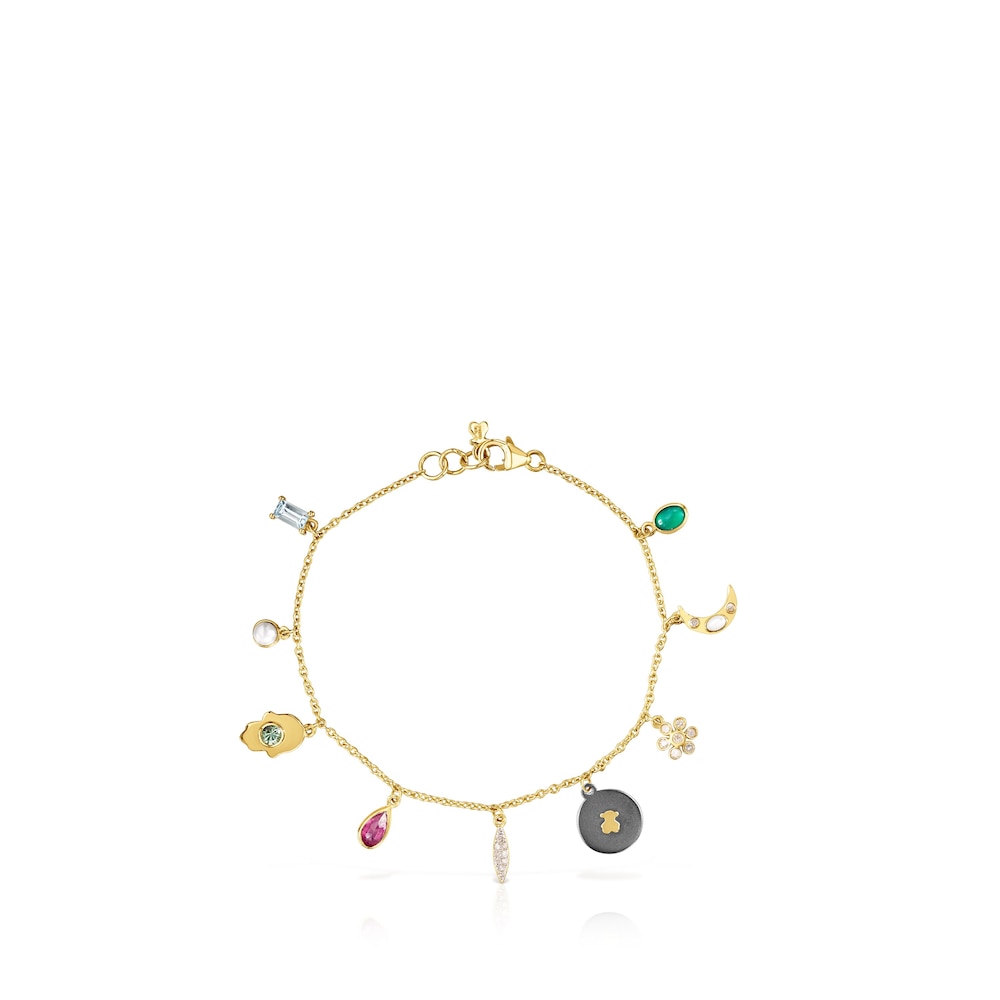 18K Solid Gold Gem Power Bracelet with Gemstones and Diamonds