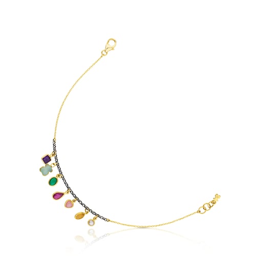 Gold and Silver Gem Power Bracelet with seven multicolor Gemstones image number 0