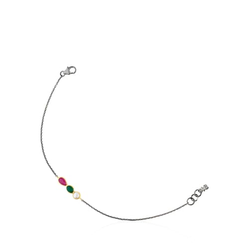 18K Solid Gold and Silver Gem Power Bracelet with Gemstones