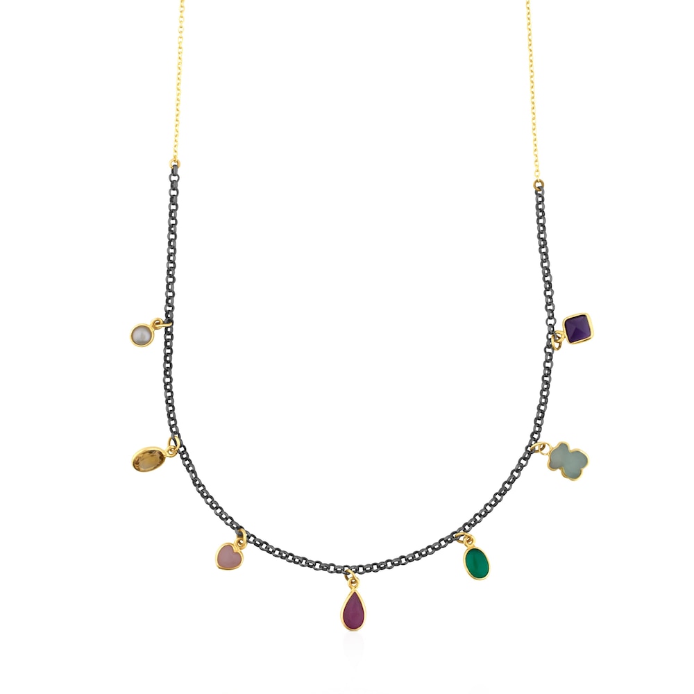 18K Solid Gold and Silver Gem Power Necklace with Gemstones