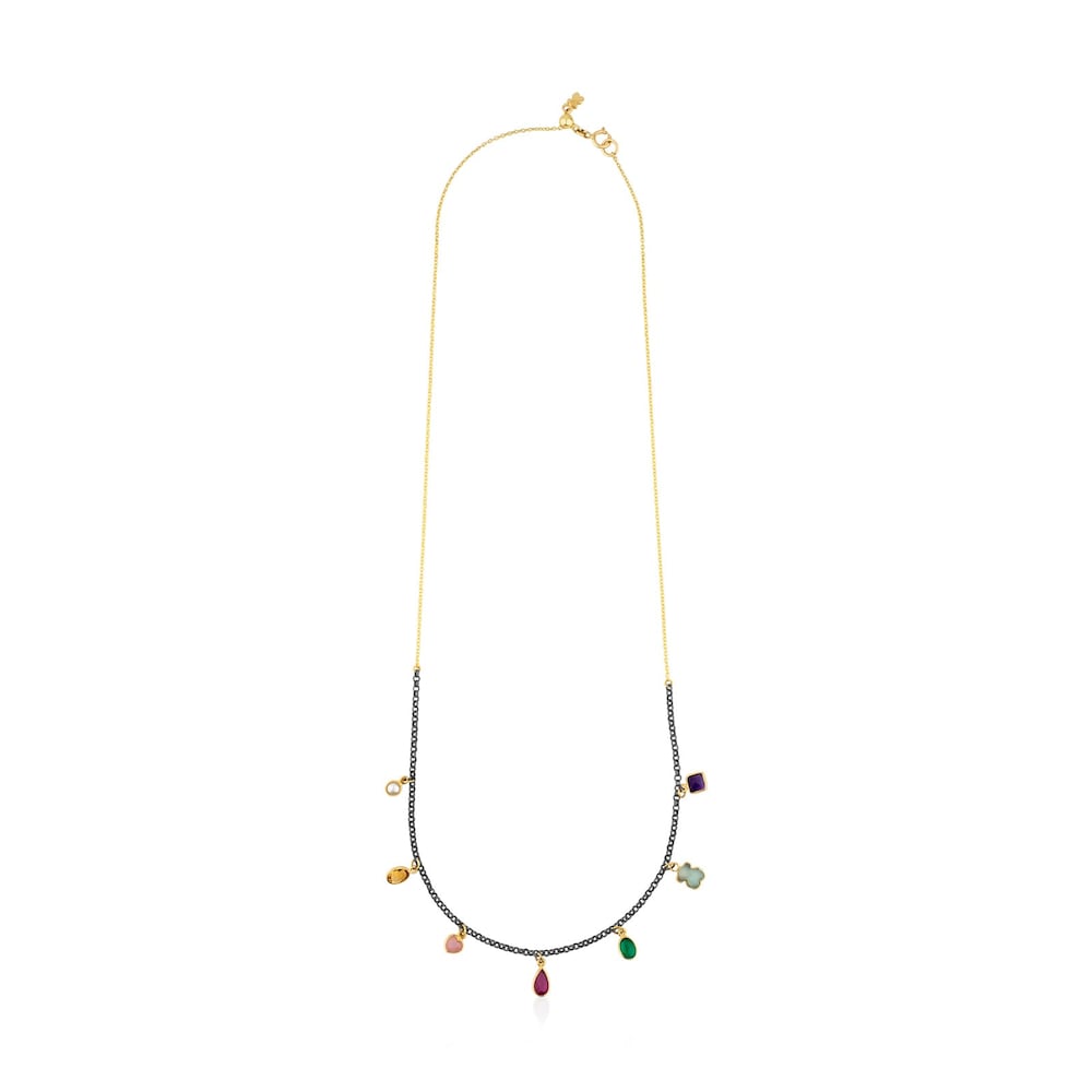18K Solid Gold and Silver Gem Power Necklace with Gemstones