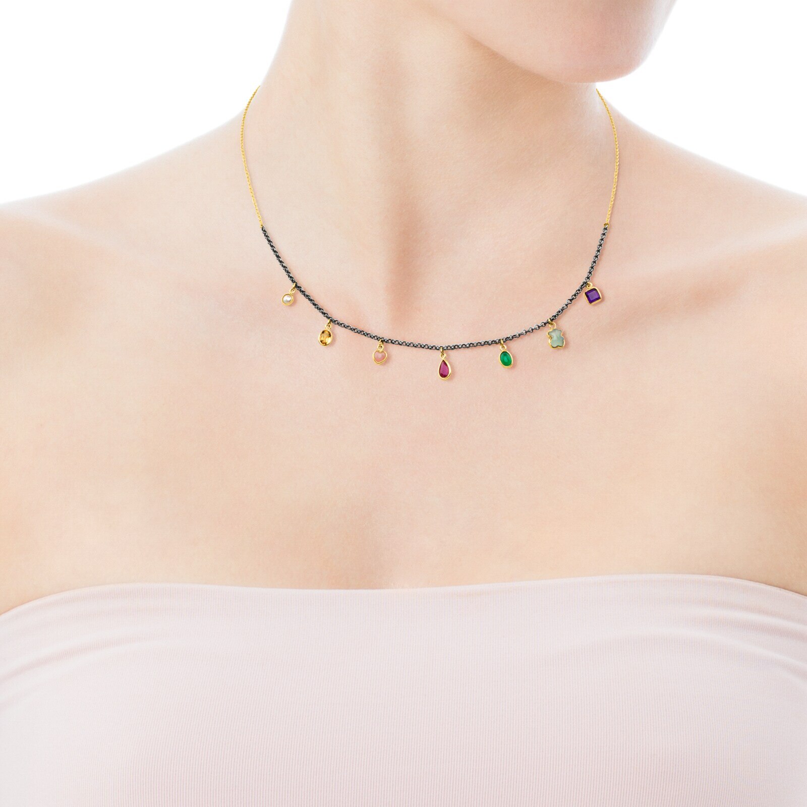 Gold and Silver Gem Power Necklace with Gemstones