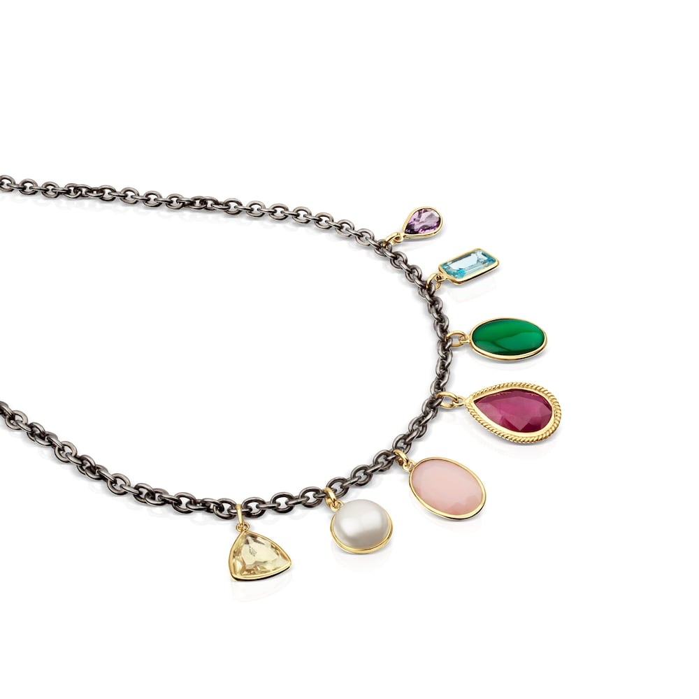 Silver and 18K Solid Gold Gem Power Necklace with Gemstones
