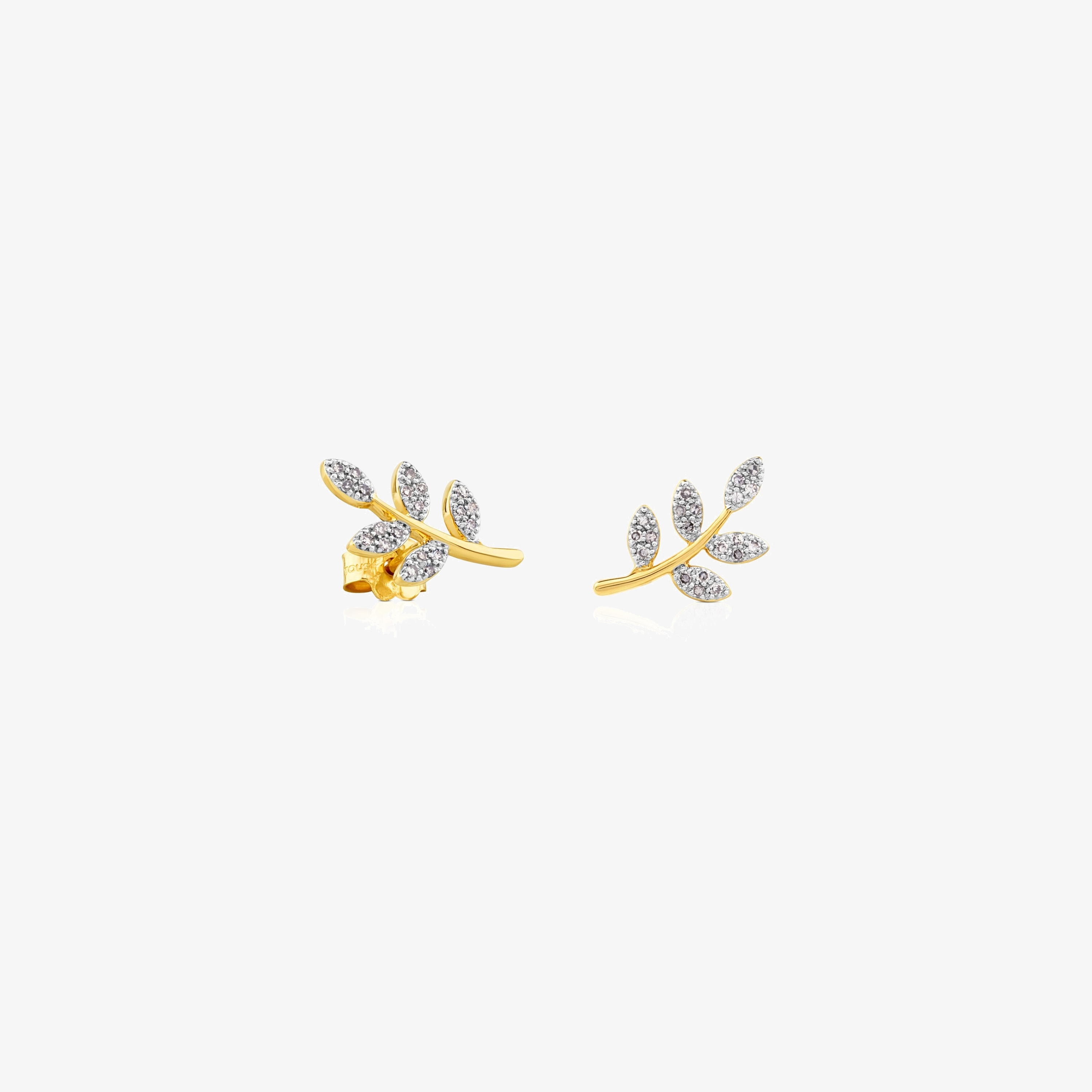 18K solid gold Gem Power Earrings with Diamonds Leaf motif