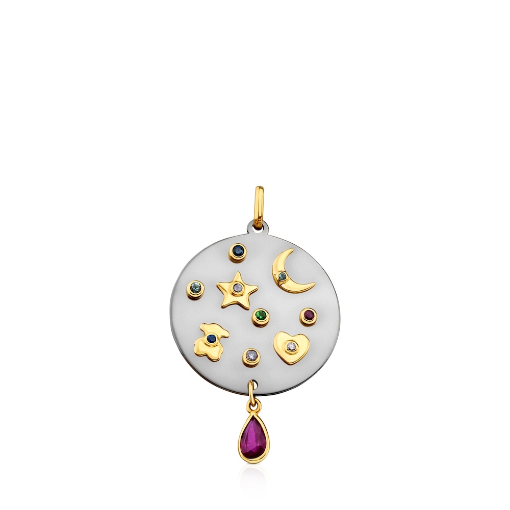 Titanium Gem Power Pendant with Gold and Gemstones