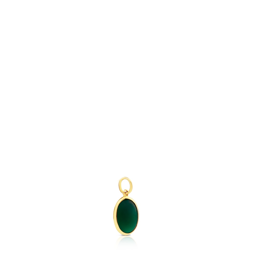 18K Solid Gold Gem Power Pendant with green Agate