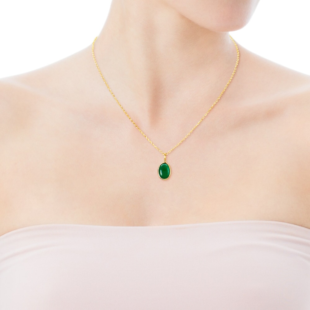 18K Solid Gold Gem Power Pendant with green Agate