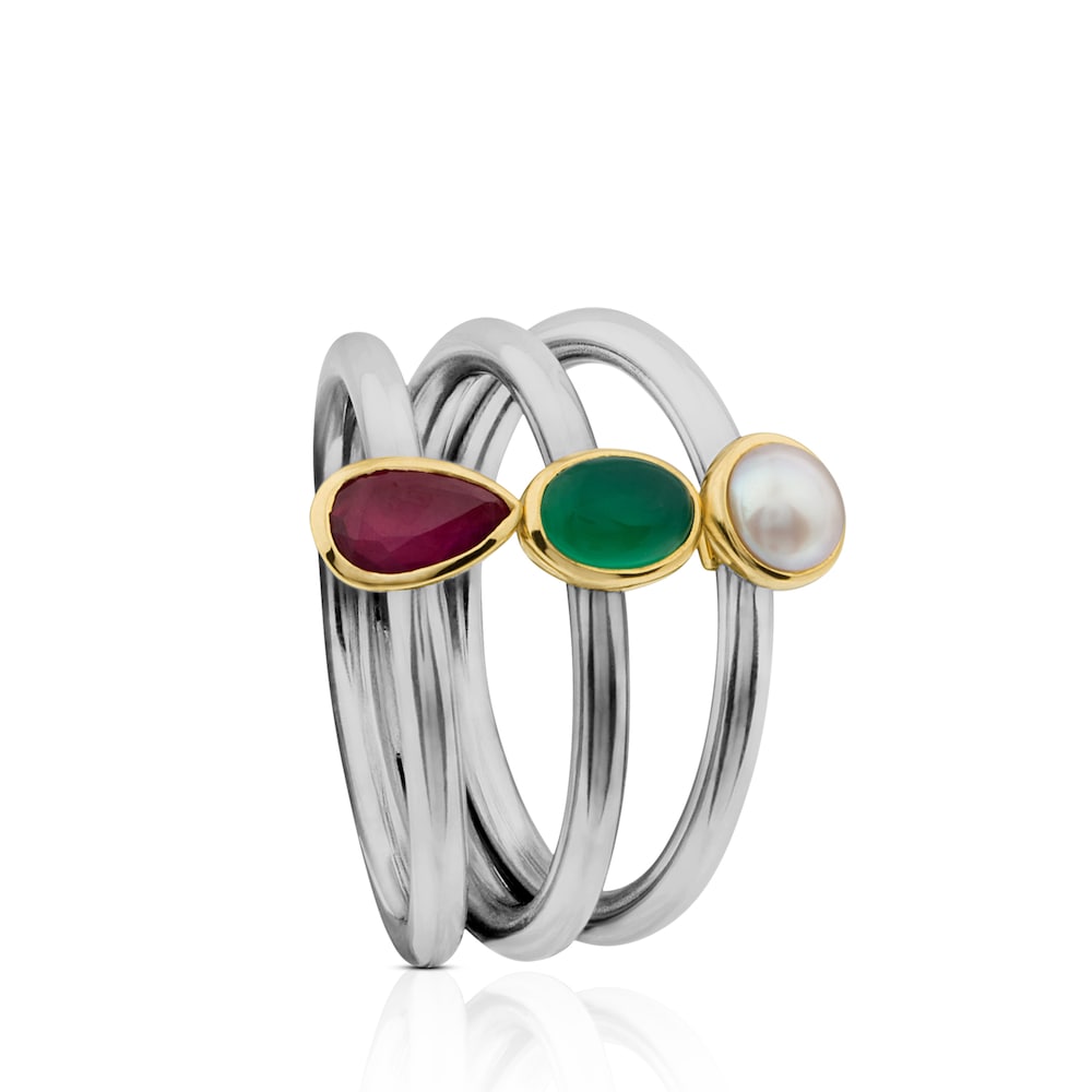 Titanium Gem Power Ring with 18K Solid Gold and Gemstones