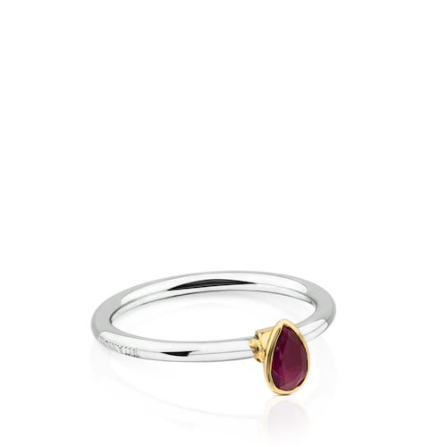 Anillo de titanio con oro y rub&iacute; glass-filled Gem Power