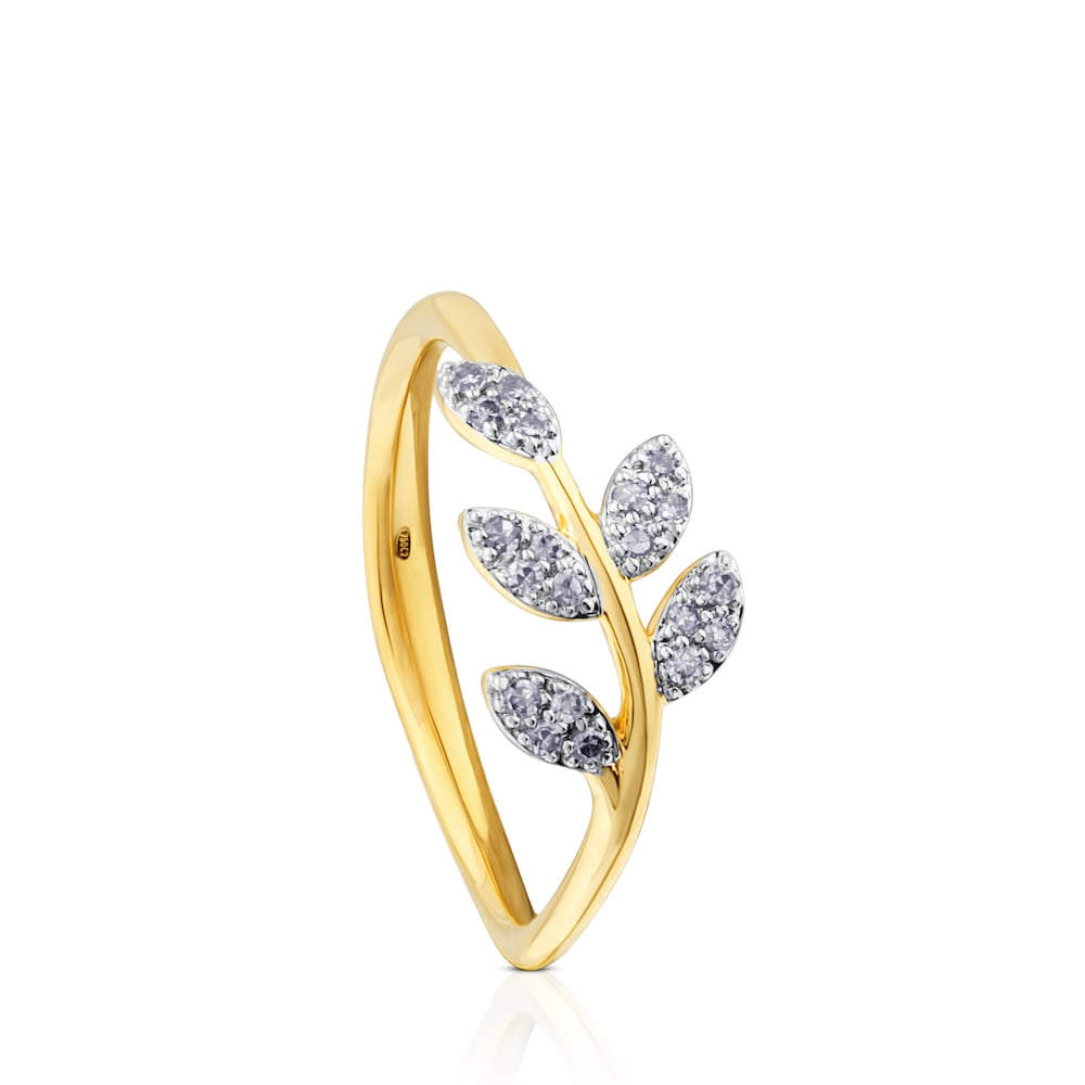 Anillo de oro con diamantes motivo hojas Gem Power image number 0