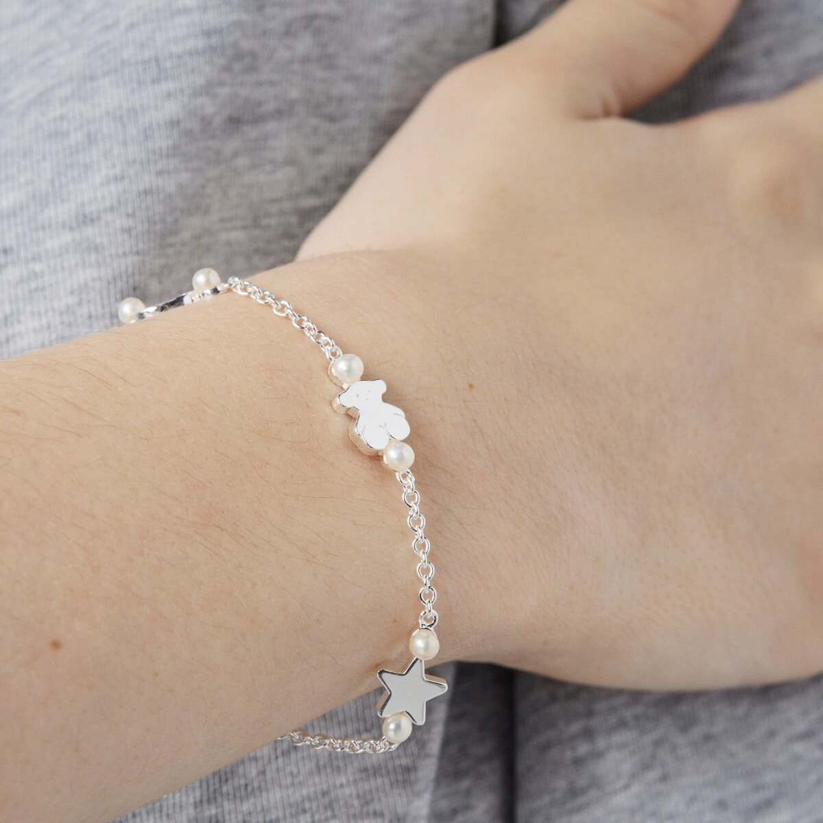 Pulsera de plata y perlas 17,5cm Real Sisy