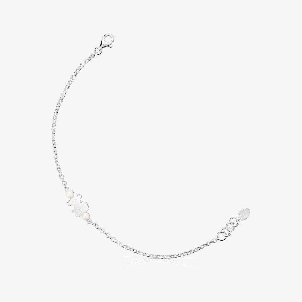 Bracciale in argento e perle con vero orsetto Sisy