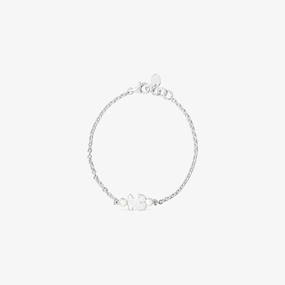 Bracciale in argento e perle con vero orsetto Sisy