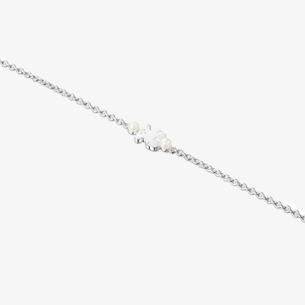 Bracciale in argento e perle con vero orsetto Sisy