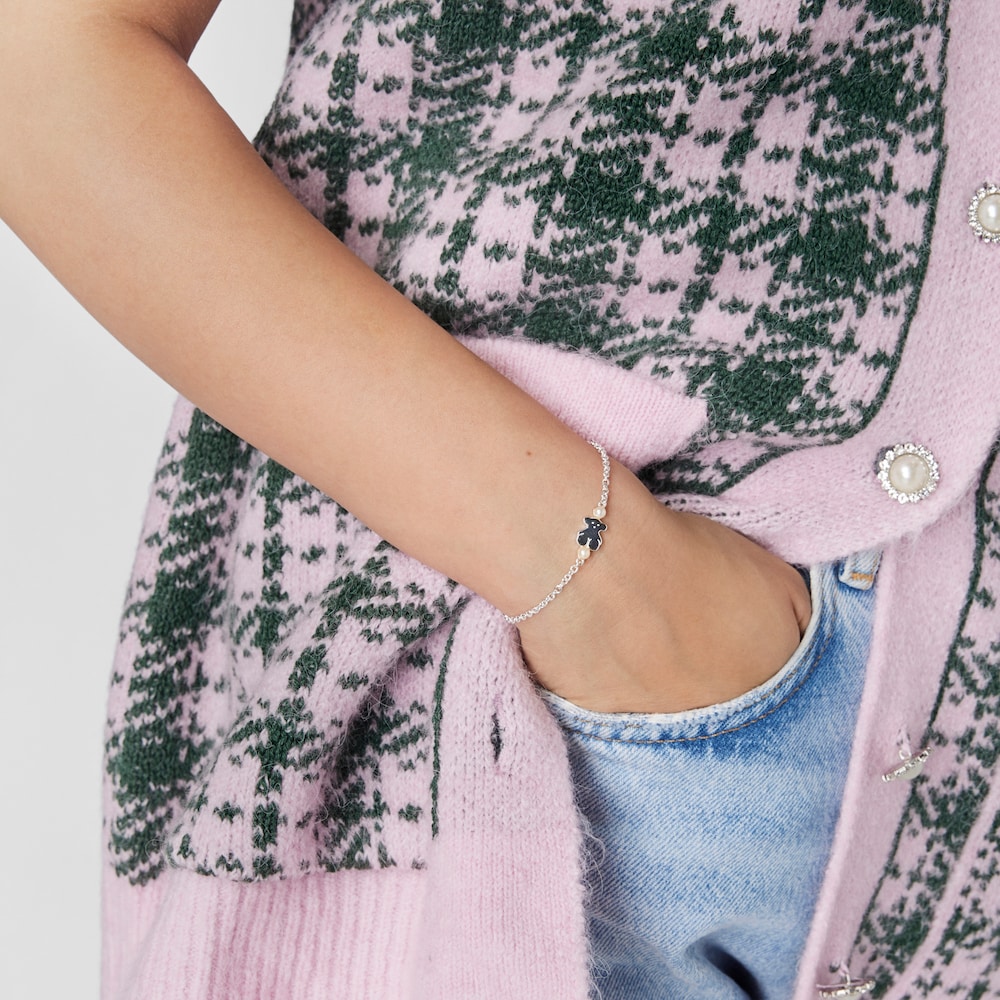 Bracciale in argento e perle con vero orsetto Sisy