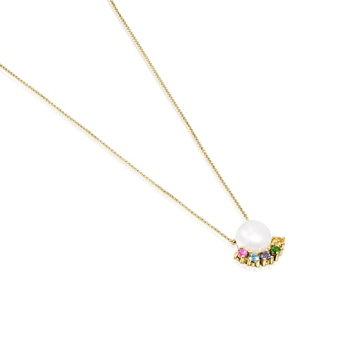 Gold Real Sisy Necklace with Pearl and Gemstones