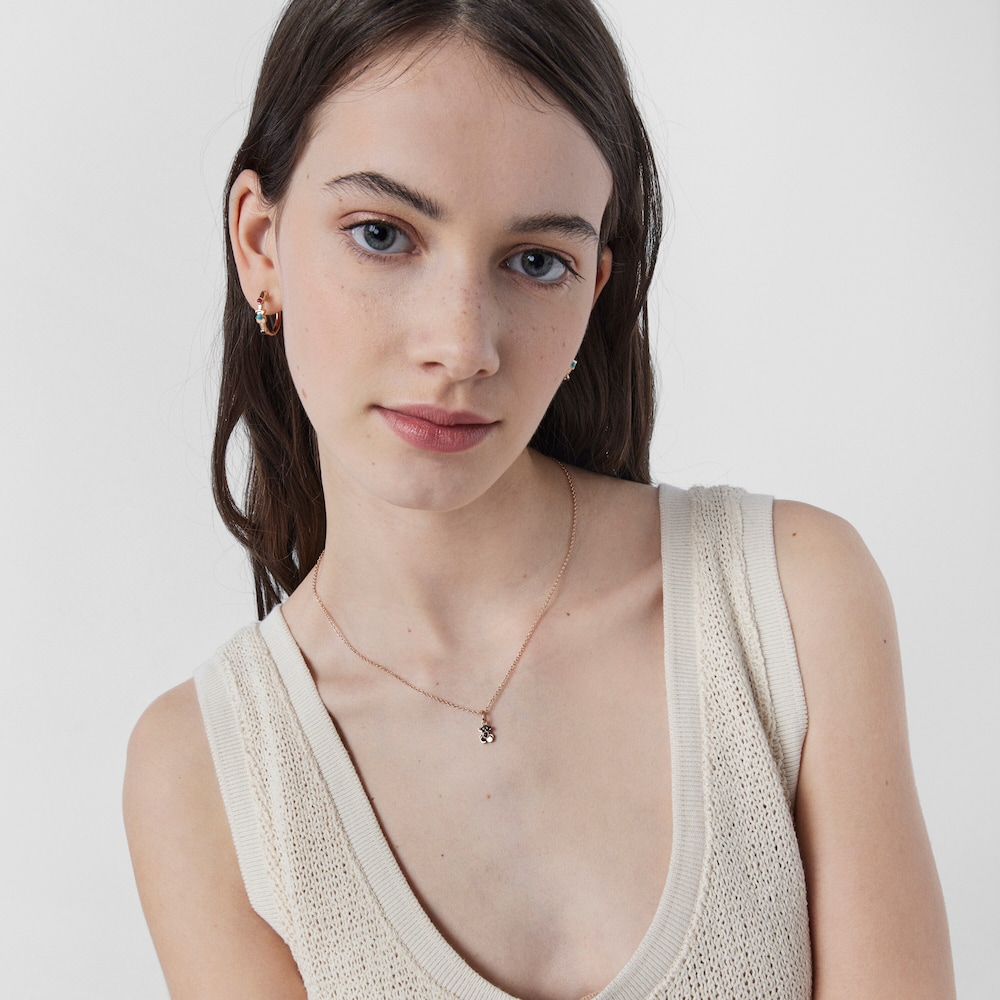 Rose Silver Vermeil Real Sisy Necklace with Onyx