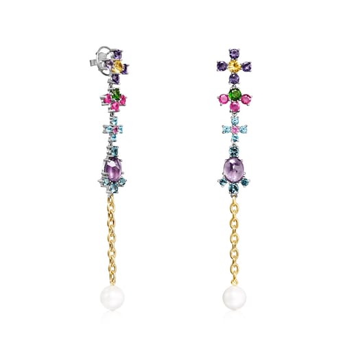 Long Titanium and Gold Real Sisy Earrings with Gemstones