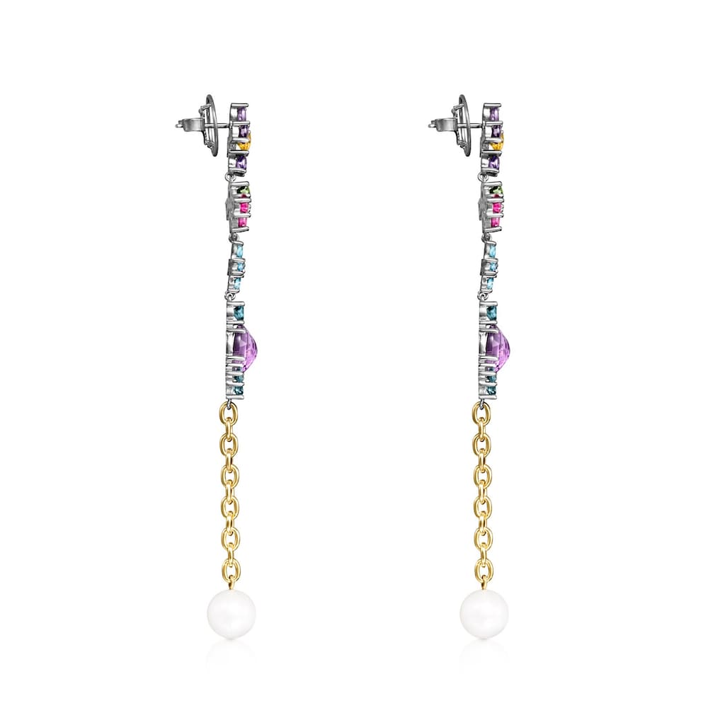 Pendientes largos de titanio y oro con gemas Real Sisy