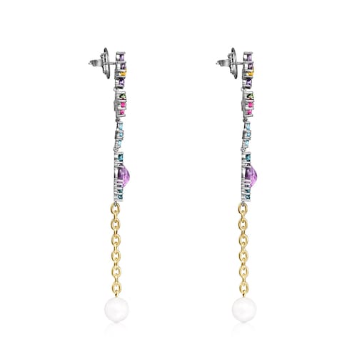 Long Titanium and Gold Real Sisy Earrings with Gemstones