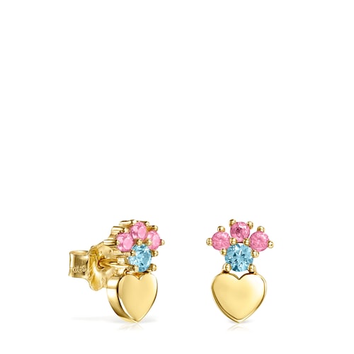 Aretes Real Sisy coraz&oacute;n de Oro con Gemas image number 0