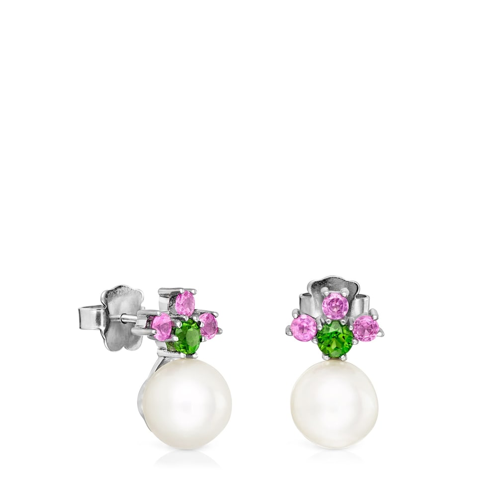 Titanium Real Sisy Earrings with multicolor Gemstones and Pearls