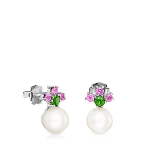 Titanium Real Sisy Earrings with multicolor Gemstones and Pearls